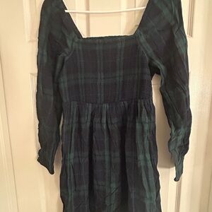 Old Navy Green and Blue Pleated Sundress with Puff Sleeves